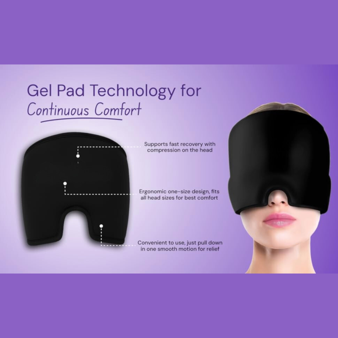 Migraine Relief Cap for Migraines, Headaches, Sinuses, Tension Relief - Black