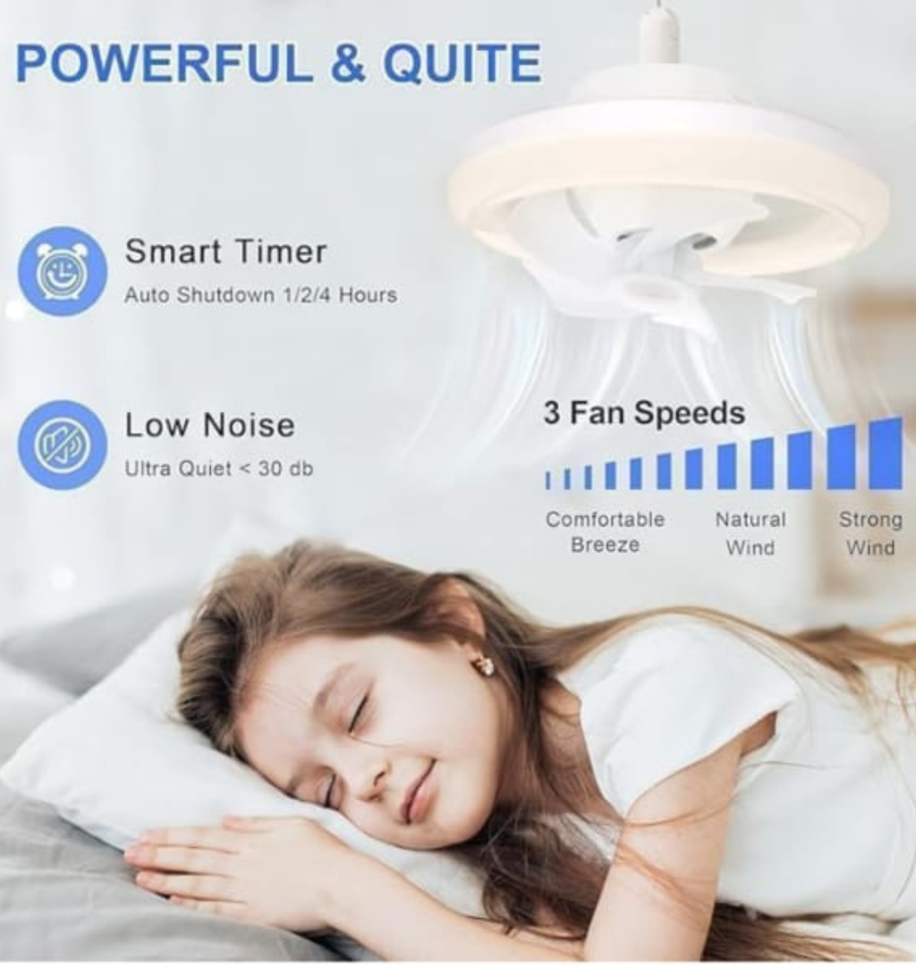 Acrylic Ceiling Fan with Led Light, Remote Control, Oscillating Fan, Socket Fan Light for Kitchen/Bathroom/Bedroom/Home Office - BLUBstore7