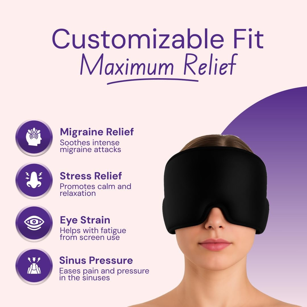 Migraine Relief Cap for Migraines, Headaches, Sinuses, Tension Relief - Black