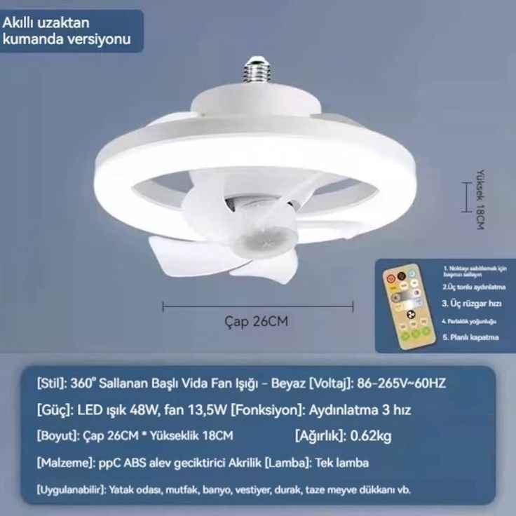 Acrylic Ceiling Fan with Led Light, Remote Control, Oscillating Fan, Socket Fan Light for Kitchen/Bathroom/Bedroom/Home Office