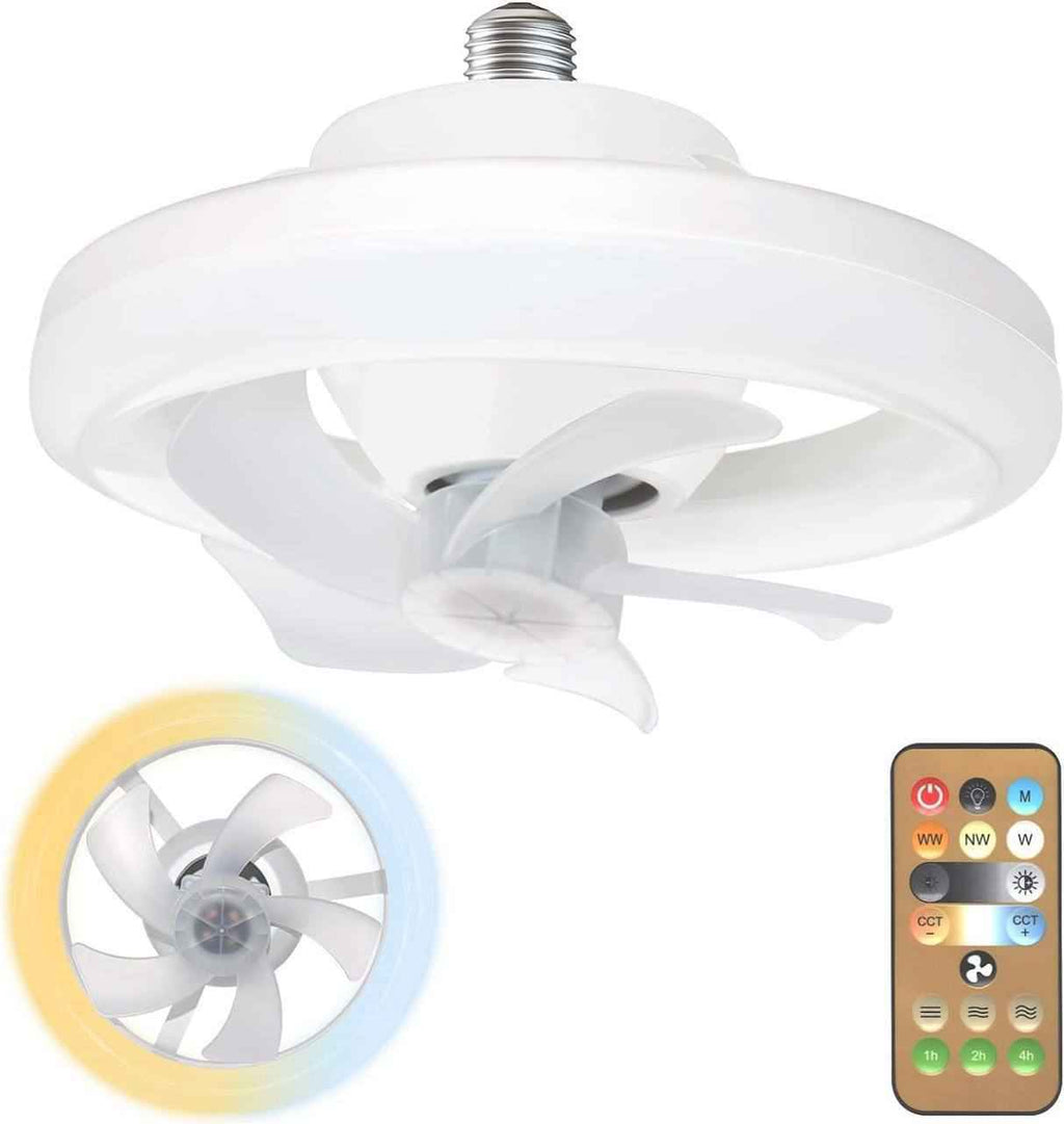 Acrylic Ceiling Fan with Led Light, Remote Control, Oscillating Fan, Socket Fan Light for Kitchen/Bathroom/Bedroom/Home Office