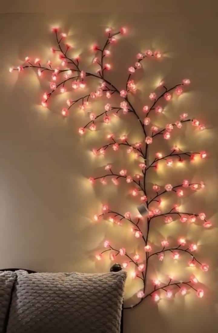 Cherry LED Tree Lights - 48 LED Cherry Blossom Branch Fairy Lights with Remote, 8 Lighting Modes for Indoor Christmas Decor on Wall, Door, and Window