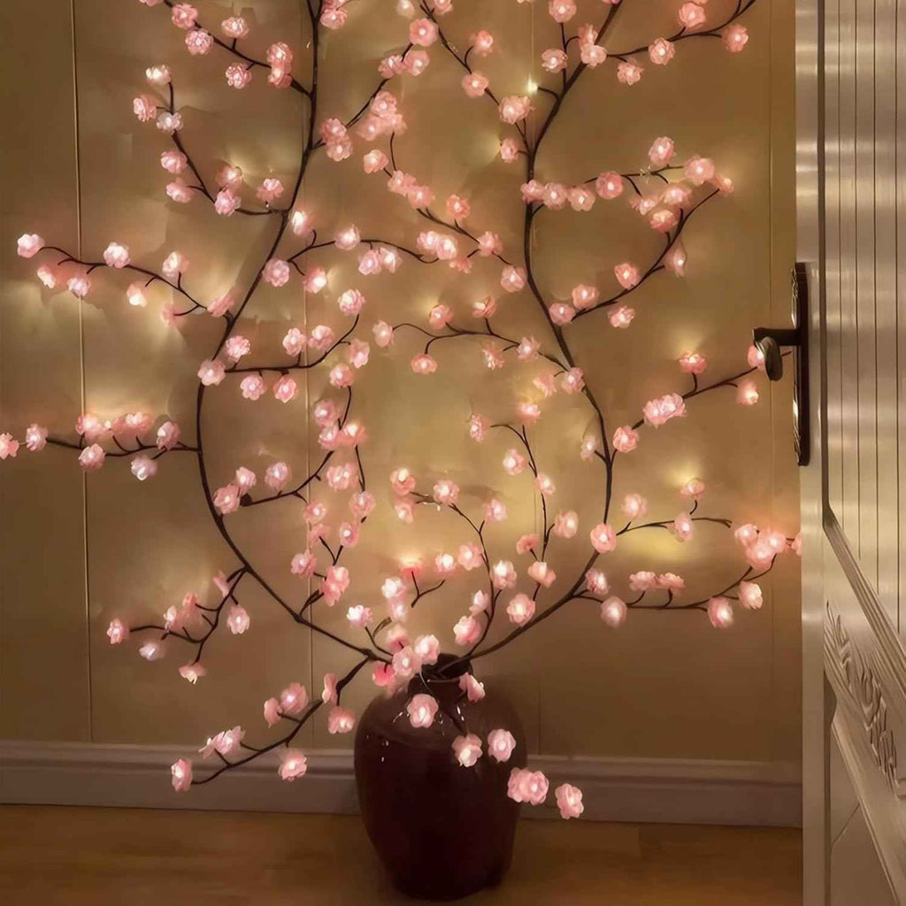 Cherry LED Tree Lights - 48 LED Cherry Blossom Branch Fairy Lights with Remote, 8 Lighting Modes for Indoor Christmas Decor on Wall, Door, and Window