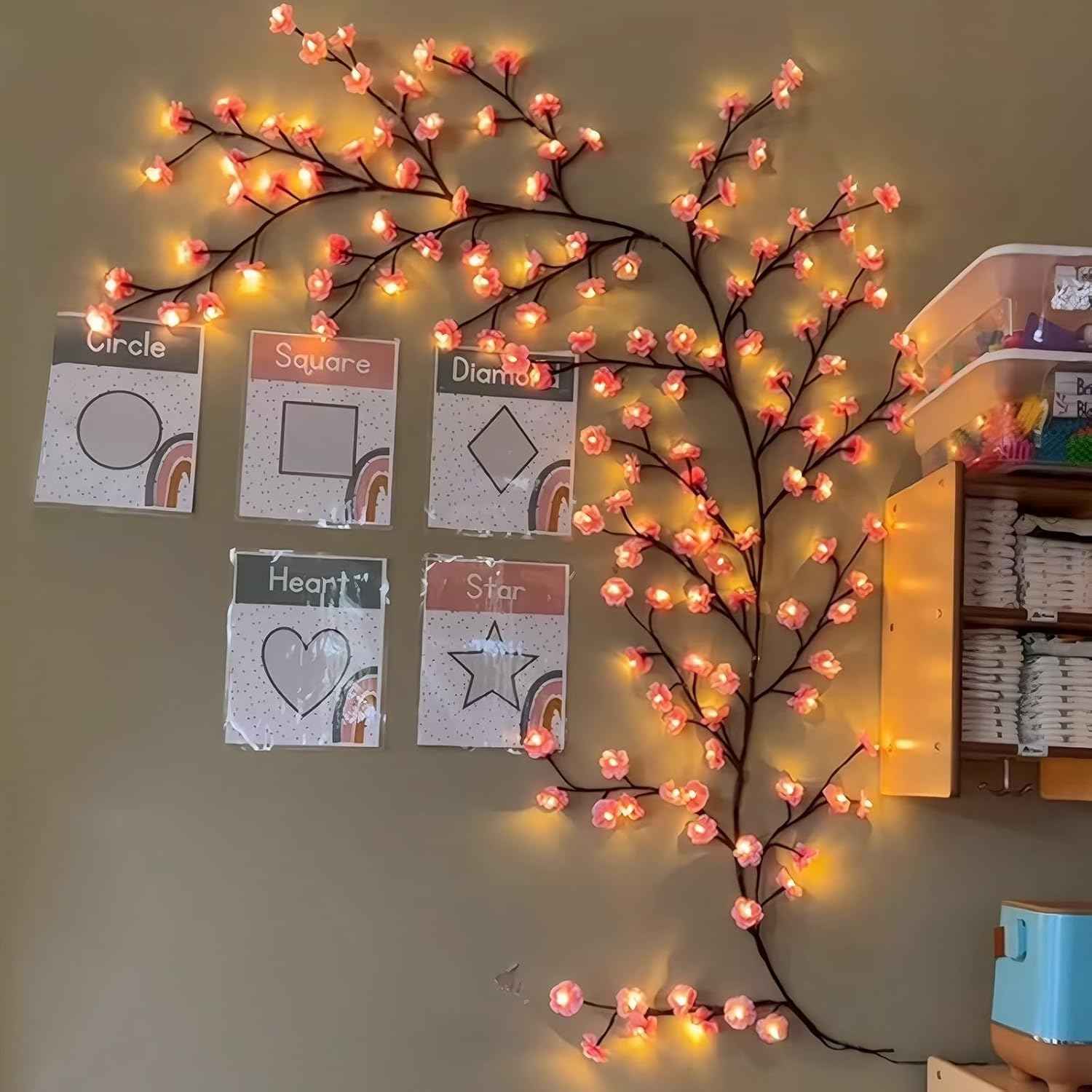 Cherry LED Tree Lights - 48 LED Cherry Blossom Branch Fairy Lights with Remote, 8 Lighting Modes for Indoor Christmas Decor on Wall, Door, and Window