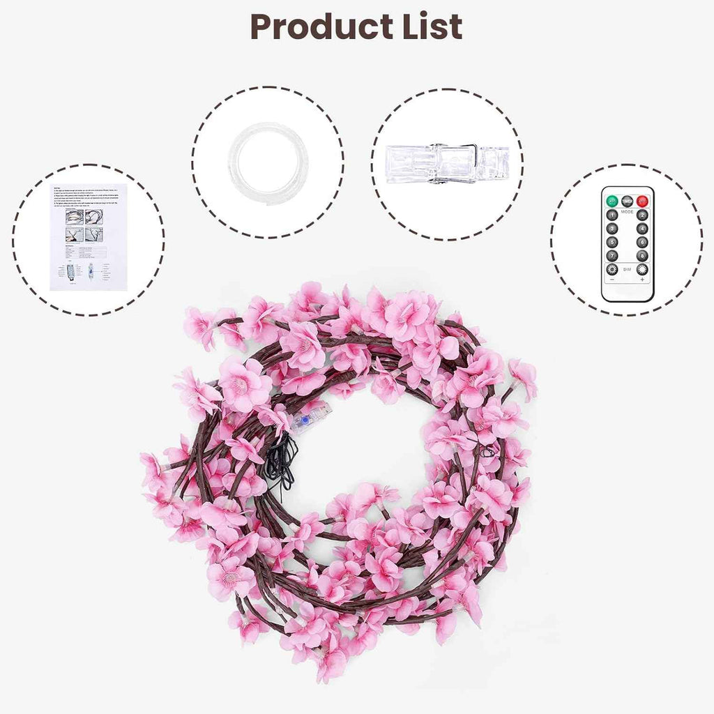 Cherry LED Tree Lights - 48 LED Cherry Blossom Branch Fairy Lights with Remote, 8 Lighting Modes for Indoor Christmas Decor on Wall, Door, and Window