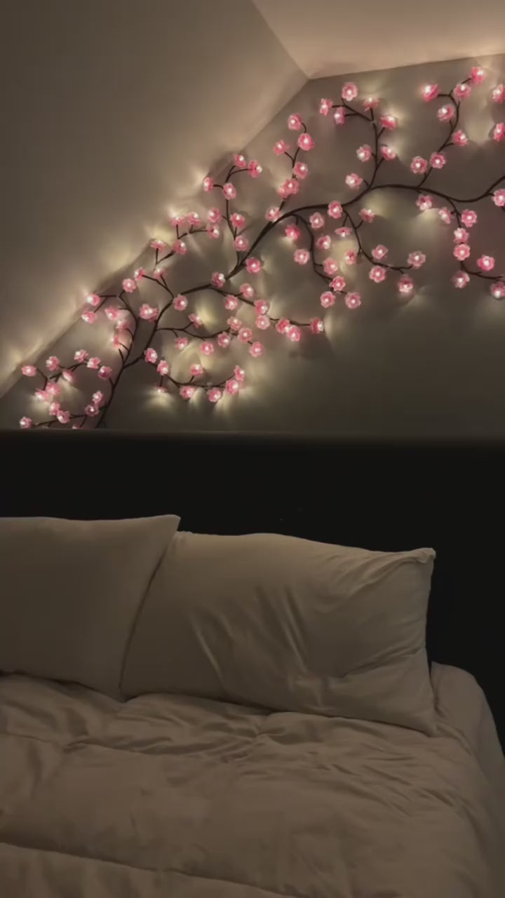 Cherry LED Tree Lights - 48 LED Cherry Blossom Branch Fairy Lights with Remote, 8 Lighting Modes for Indoor Christmas Decor on Wall, Door, and Window